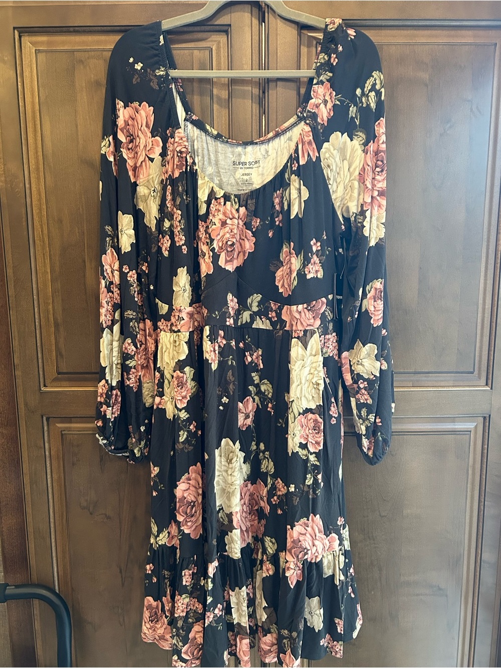 torrid Black Dress with Pink & Cream Rose Print